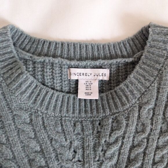 Cable Knit Sweater Vest Green Gray - Picture 6 of 6